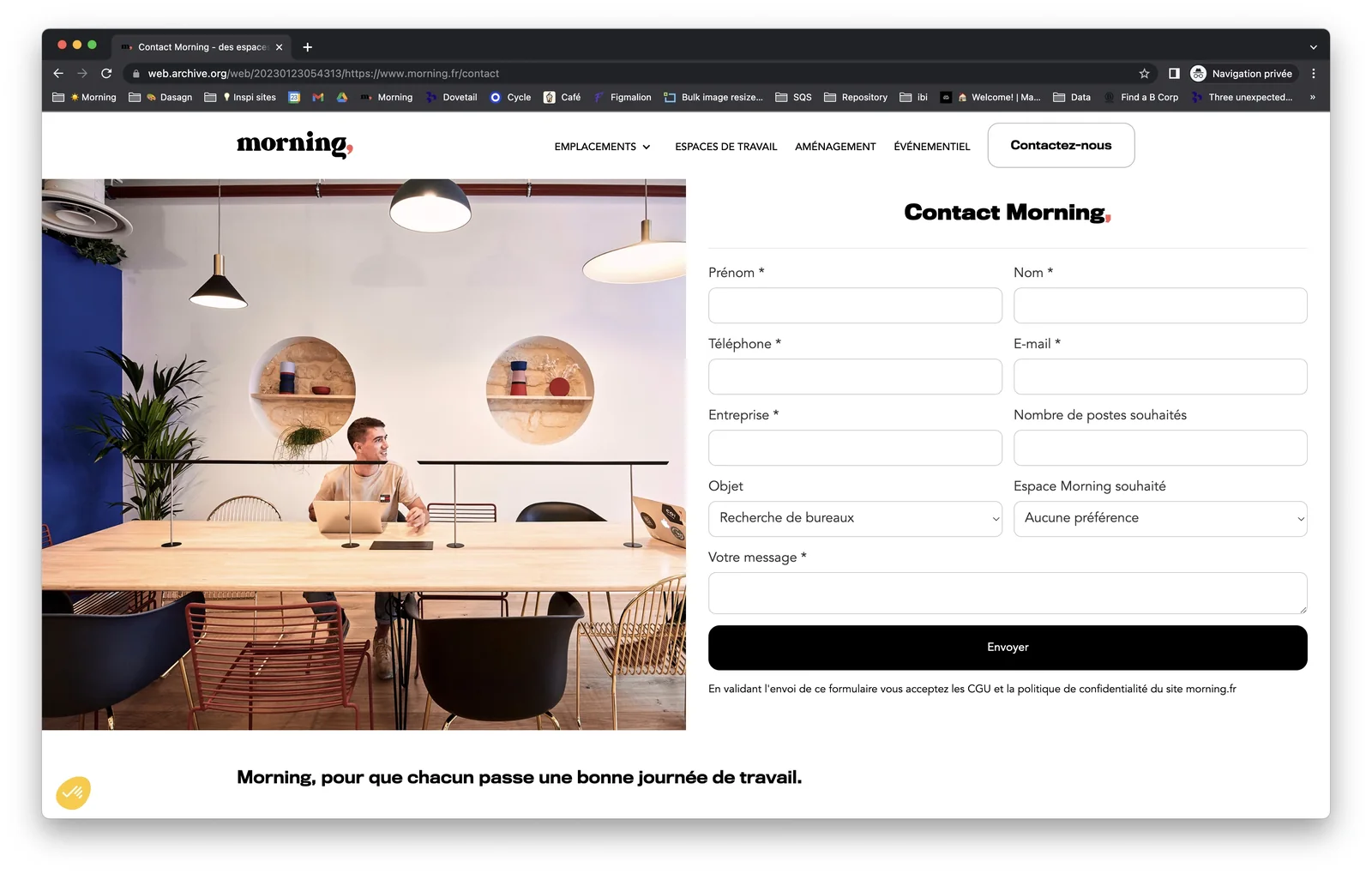 Le formulaire de contact de Morning avant la refonte