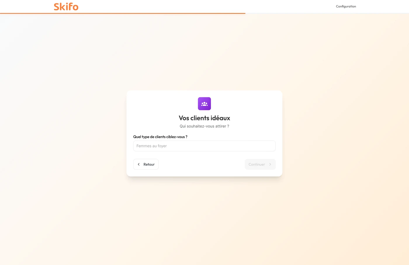 Onboarding recommandé : une seule question par écran